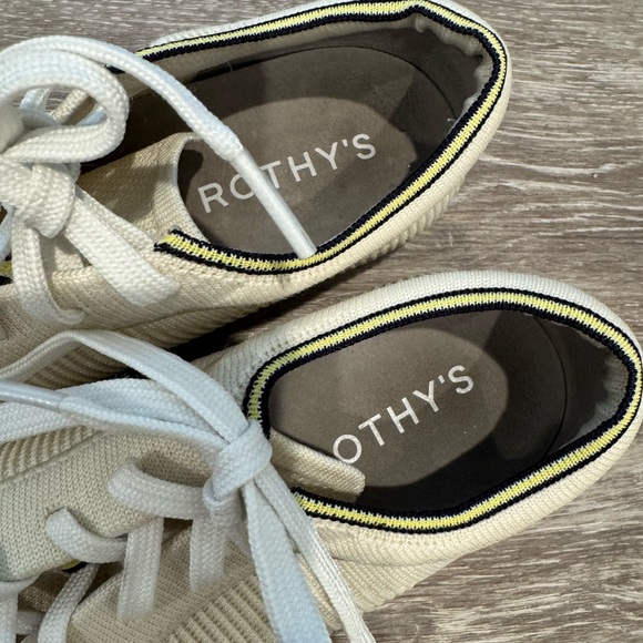 Rothy's The Lace Up sneakers in a cream/vanilla color with gum outsoles - Picture 12 of 12